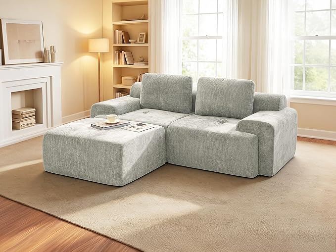 85" L Shaped Oversized Boneless Couch, Comfort Cloud Sectional Couches for Living Room, Modular Sofa High Back & Extra Deep Seat, No Assembly, Soft Chenille (Light Grey, 85 inch- L shaped（2+1）)