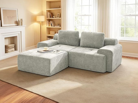 85" L Shaped Oversized Boneless Couch, Comfort Cloud Sectional Couches for Living Room, Modular Sofa High Back & Extra Deep Seat, No Assembly, Soft Chenille (Light Grey, 85 inch- L shaped（2+1）)