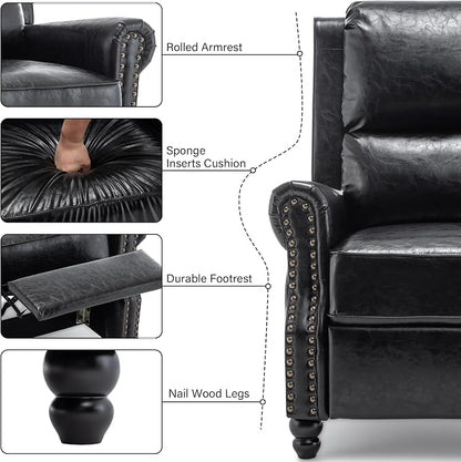 Faux Leather Recliner Chair, Modern Pushback Armchair with Adjustable Backrest & Footrest for Bedroom, Living Room