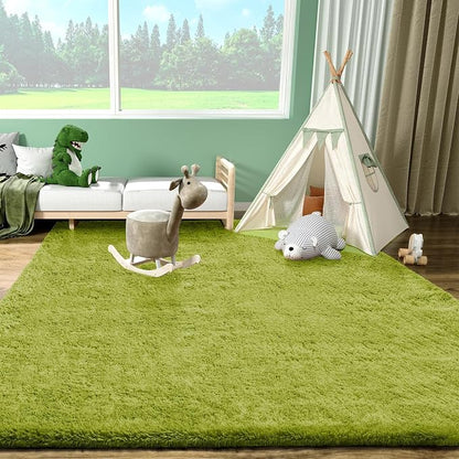 Ophanie Green Rugs for Living Room 5x8, Grass Shag Fluffy Large Fuzzy Plush Soft Carpets,Floor Shaggy Area Rugs for Bedroom, Carpet for Kids Boys Girls Dorm Nursery Decor with Over 99 pcs Pile fibers