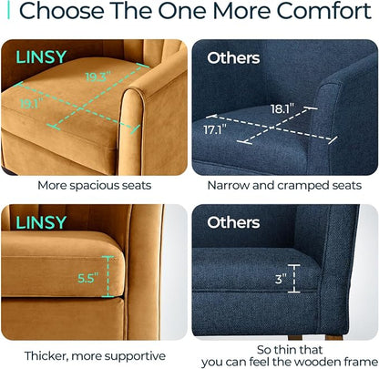 LINSY Accent Chair with Ottoman, Modern Barrel Chair Comfy Armchair Reading Chair with Footrest, Round Arms Chair for Living Room Bedroom Reading Room, Velvet, Yellow
