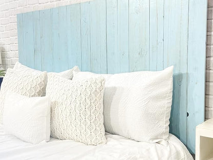 Barn Walls Baby Blue Headboard, Cottage Design Weathered, Solid Wood Headboard Floating Panels Wall Mount, Adjustable Height, Easy Assembly, Twin Size