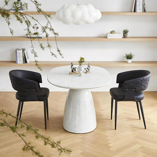 Atoll Modern Accent Dining Chairs Set of 2 with Upholstered PU Leather Seat & Curved Back, Metal Legs, Mid-Century Kitchen Chair for Dining Room, Living Room or Office (2, Black)