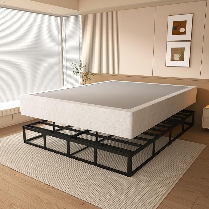 NHODIR 8 Inch Box Spring Queen Size Bed Base, Heavy Duty Metal Queen Mattress Foundation with Fabric Cover, Easy Assembly,Noise Free