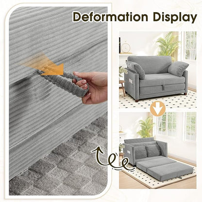 51" Convertible Loveseat Sofa Bed, 2-in-1 Folding Sofa Bed with 2 Pillow for Small Spaces, Modern Loveseat Sleeper Couch for Apartment, Living Room & Guest Room (Light Grey Corduroy, 51 inch)