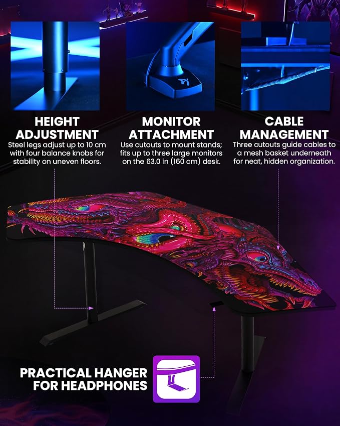 Arozzi Arena Angelo L Shaped GamingDesk, PC Gaming Desk L Shape, Height Adjustable L Shaped StandingDesk for Home Office, ComputerDesk with Full Coverage Mouse Pad (Crawling Chaos)