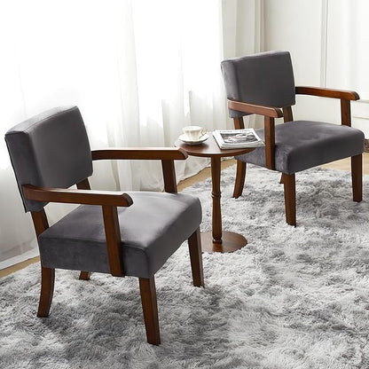 FAGAGA Accent Chair Set of 2 with Table, Living Room Chairs with Velvet Soft Seat and Armrests for Living Room Bedroom Reading Room Waiting Room, Grey