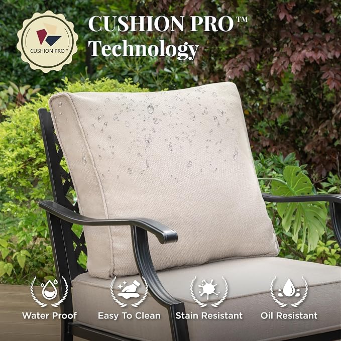 MIXPATIO Patio Couch Metal 3-Seat Outdoor Sofa Deep Seating Outdoor Furniture Beige Cushion for Front Porch, Deck, Balcony, Backyard, Sunroom