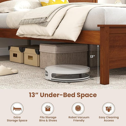 Giantex King Size Wooden Bed Frame with Headboard, Wood Slat Support | Farmhouse Platform Bed with Heavy Duty Mattress Foundation, Under-Bed Storage, No Box Spring Needed, Easy Assembly (Walnut)