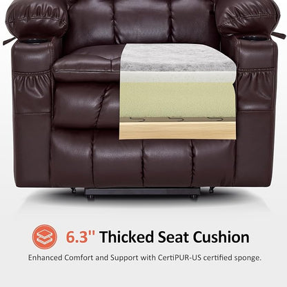 MCombo Large Dual Motor Power Lift Recliner Chair for Elderly, Zero Gravity Lift Chair with Heat and Massage, Infinite Position Lay Flat Recliner, USB Ports, Faux Leather 7896 (Dark Brown, Large)