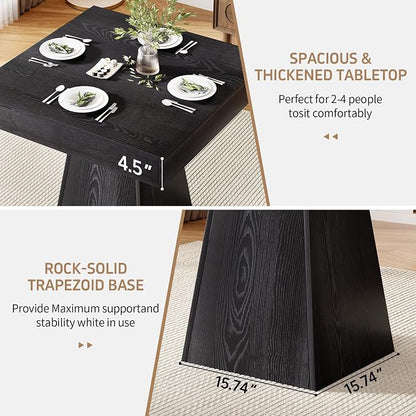 Square Dining Table, Farmhouse Style Wooden Table for 2-4 People, 31.5-inch Small Kitchen Table with Sturdy Base, Black Dinner Table for Dining Room, Living Room