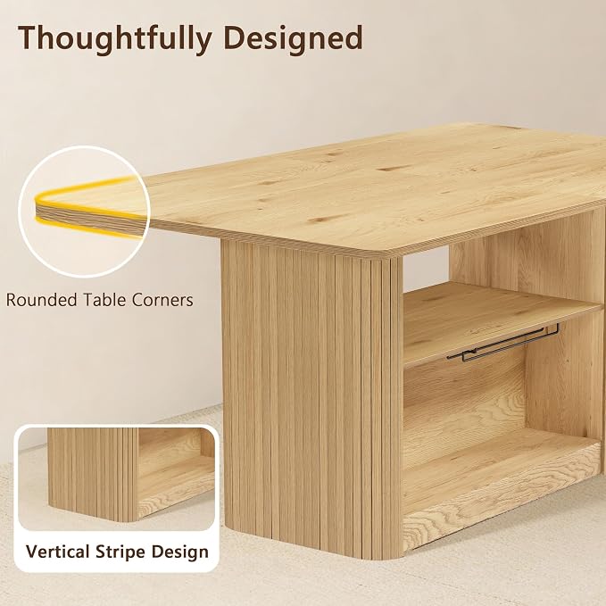 FUQARHY 63" Dining Table with Storage, Farmhouse Rectangular Kitchen Table