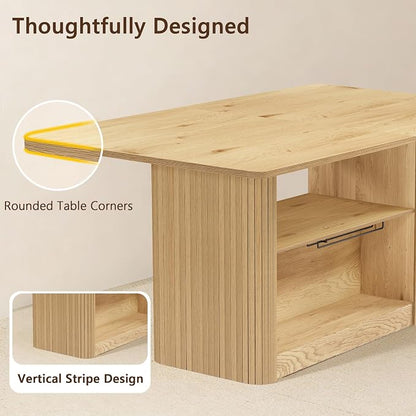FUQARHY 63" Dining Table with Storage, Farmhouse Rectangular Kitchen Table