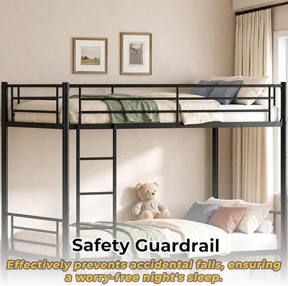 Bunk Bed Twin Over Twin, Metal Bunk Bed with Front Ladder and Safety Guardrail, Space-Saving Twin Bunk Beds for Kids, Teens & Adults, No Box Spring (Front Laddder, Black)