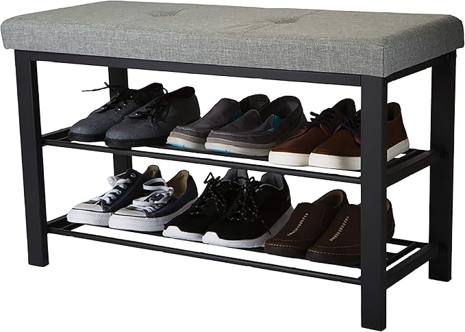 Simplify Storage Bench, Shoe Rack, Ottoman, Tufted, Padded Seating for Entryway, Bedroom, Closet & Hallway, Grey