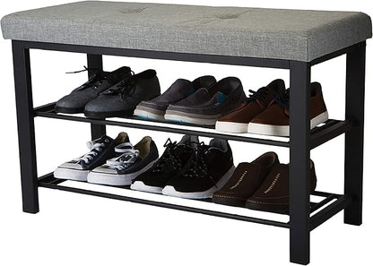 Simplify Storage Bench, Shoe Rack, Ottoman, Tufted, Padded Seating for Entryway, Bedroom, Closet & Hallway, Grey