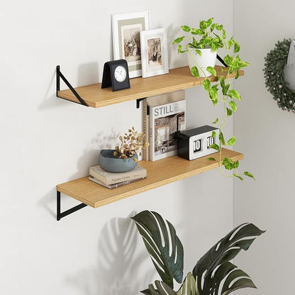 Axeman Deep Floating Shelves - 40 Inch Floating Shelves Set of 2-12 Inch Deep Oak Wall Shelves for Living Room Bathroom Kitchen