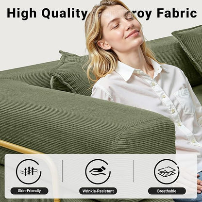 ivoros 108" Oversized Convertible Sleeper Sofa Bed, Corduroy L Shape Sectional Couch, Folding Sofa Bed with Fixed-Shape Frame, Modern Cloud Floor Mattress Couch, Modular Sofa for Living Room, Green