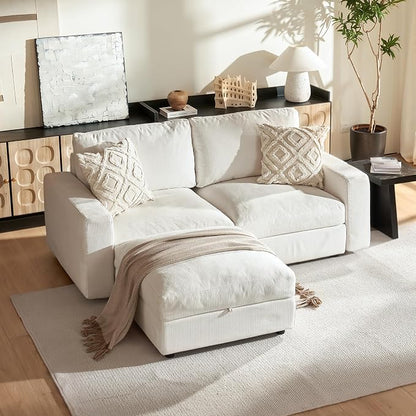 Cloud Couch Sectional 81.1'' Oversized Modular Deep Seat Sofa L Shaped Comfy White Cloud Couch with Washable Cover for Living Room Loveseat with Ottoman