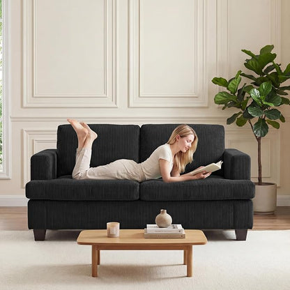 Apicizon 63" Loveseat Sofa Couch, Cloud Couch Lounge Sofa with 2 Cushion for Bedroom, Corduroy Lounge Sofa for Living Room Aparment, Dark Grey