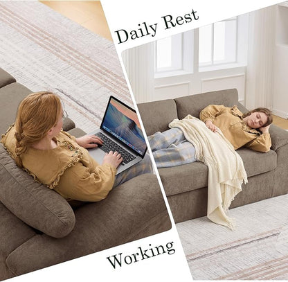 Boneless Couch Sets, Modern 3 Seater Sofa with 2 Accent Chairs, Floor Cloud Couch Sets with Extra Comfy Soft Deep Seats for Living Room, Apartment, No Assemby, Set of 3, Brown