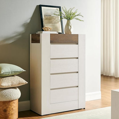 OKD 5 Drawer Dresser for Bedroom, 48" Tall Dresser Chest of Drawers with Thick Wood Design, Handleless, Modern Bedroom Dresser, Storage Organizer for Living Room/Entryway, Antique White