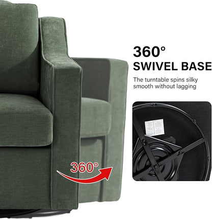 Swivel Accent Chair, Modern Round Barrel Arm Chair for Living Room, Bedroom, Comfy Club Reading Chairs for Adults (Chenille Green, Set of 1)