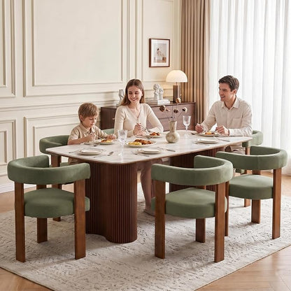 Usaint Wooden Barrel Dining Chairs Set of 6, Mid-Century Modern Upholstered Dining Room Chairs with Walnut Wood Legs and Loop Back, Comfy Accent Arm Chair for Dining Room, Kitchen, Living Room, Green