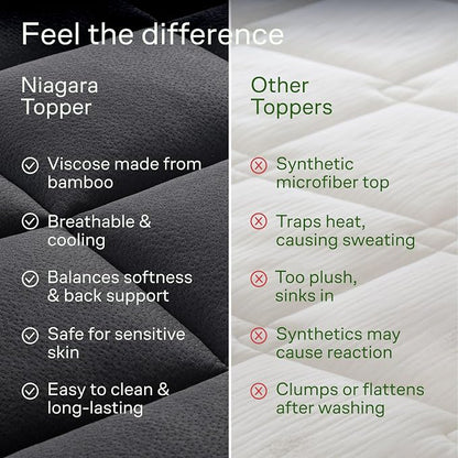 Niagara Sleep Solution Ultra Soft Twin XL Size Mattress Topper - Rayon Derived from Bamboo Pillow Top Mattress Pad for Back Pain Relief - Naturally Cooling for Hot Sleepers, Black