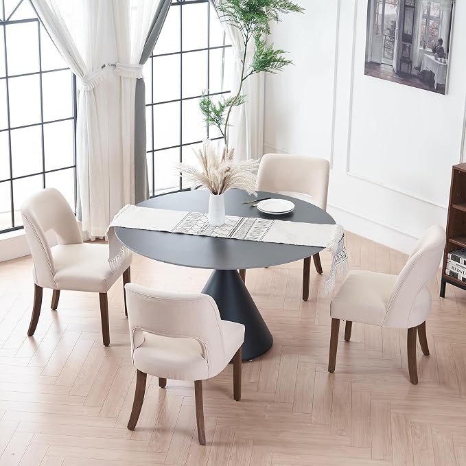 VKNOW Wooden Dining Chairs Set of 2, Modern Fabric Upholstered Dining Room Chair Kitchen Chairs, Farmhouse Dinner Chair for Kitchen Dining Room, Beige