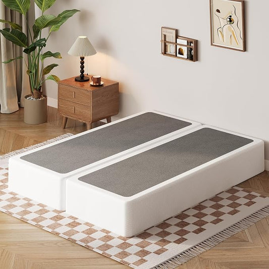 EMODA 10 Inch Split Full Size Box Spring Bed Base, 2 Piece Heavy Duty Metal Full Box Spring with Fabric Cover, Easy Assembly, Black
