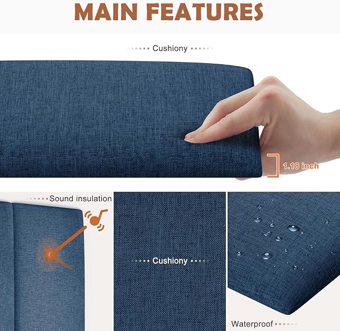 IF NOW Upholstered Wall Mounted Headboard, 3D Soundproof Wall Panels Peel and Stick for Queen Size, Reusable and Removable Tufted Bed Headboard in Navy Blue (9 Panels, 10" x 24")