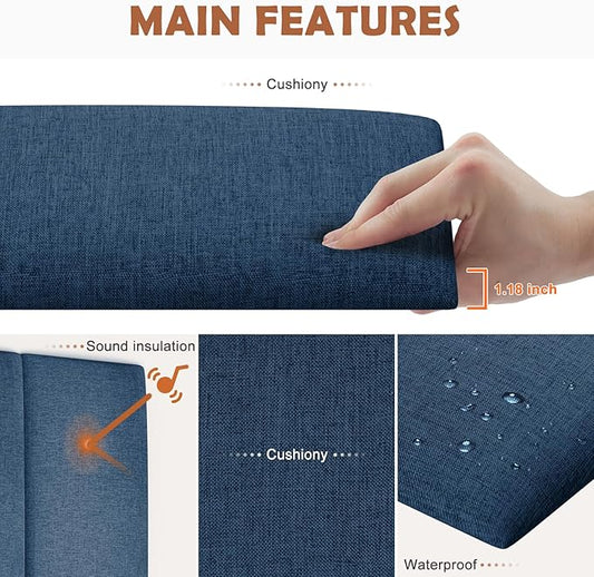 IF NOW Upholstered Wall Mounted Headboard, 3D Soundproof Wall Panels Peel and Stick for Queen Size, Reusable and Removable Tufted Bed Headboard in Navy Blue (9 Panels, 10" x 24")