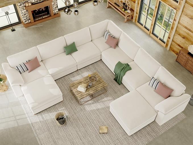 EASE MOOSE Oversized Sectional Modular Sofa,Comfty U Shape Sectional Modern Deep Seat Couch Modular Cloud Couch,White