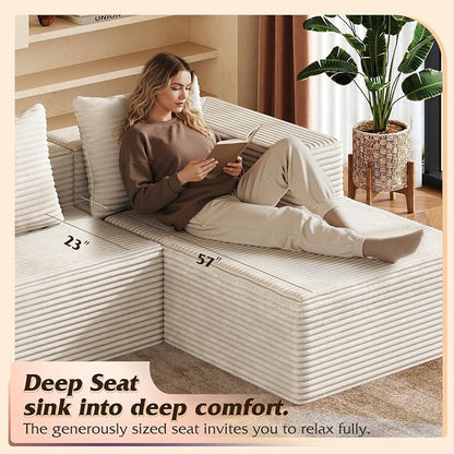 WLIVE 104'' Cloud Sectional Couches for Living Room, Modular Boneless Couch with Left Facing Chaise, L Shape Memory Foam Corduroy, with Cushion, Beige