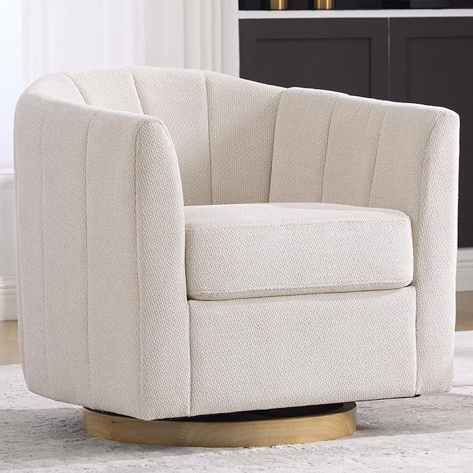 Swivel Barrel Chair Set of 2, 360 Degree Round Swivel Accent Chair for Living Room, Mid Century Modern Upholstered Accent Chair,Comfy Tufted Sofa Armchairs for Bedroom,Nursery,Chenille, Beige