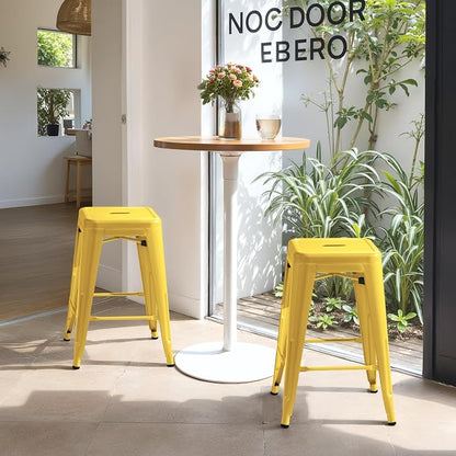 Furmax 24 Inch Metal Bar Stools Set of 4, Counter Height Bar Stools Height High Backless Stools Industrial Stackable Bar Chairs for Dining Room Kitchen Indoor Outdoor Stools Bar Chairs (Yellow)