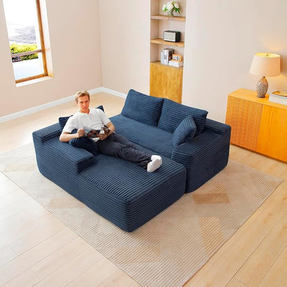 105-Inch L-Shaped Left Facing Corner Compressed Sofa Modular Sectional Boneless Cloud Sofa Floor Foam Couch with Chaise Lounge, Corduroy Corner Boneless Cloud Couch