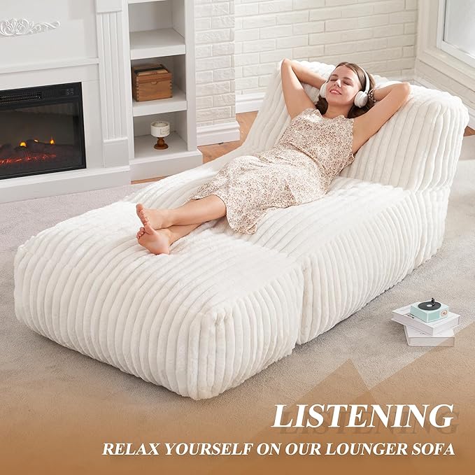 Hobestluk Giant Memory Foam Bean Bag Chairs Sofa for Adults (White,Large) | Soft Fabric,Ergonomic Back Support,Lightweight,Easy Clean,No Assembly,Wear-resisting,For Livingroom Guest room,Well-looking
