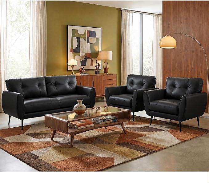 TYBOATLE Sofa Couch 61" Small Loveseat Couches for Living Room Leather Couch Mid Century Modern Tufted Mini Sofa Comfy Office 2 Seat Settee Love Seat for Small Spaces Bedroom (3, Black)