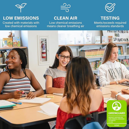 FDP Horseshoe Activity School and Office Table (60 x 66 inch), Standard Legs with Ball Glides for Collaborative Seating Environments, Adjustable Height 19-30 inches - Maple Top and Red Edge