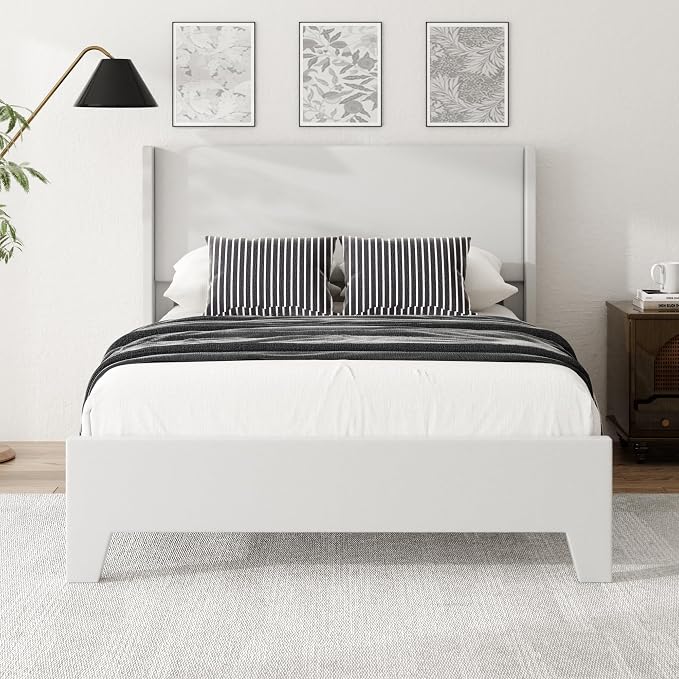 Full Size Bed Frame with Faux Leather Upholstered Headboard, Wear-Resistant, Easy Clean, Mattress Foundation, No Box Spring Required, Easy Assembly, Grey