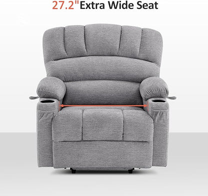 MCombo Power Lift Recliner Chair for Elderly, Lift Chair with Heat and Massage, Extra Wide Lift Recliner for Big People, Fabric R7096 (Medium-Wide, Grey)