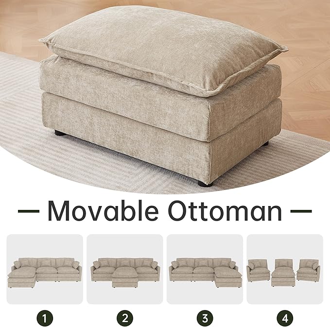 Modular Sectional Sofa, 112.2 Inch L Shaped Couch Set with Armrests, 3-Seater Comfy Cloud Couches for Living Room Apartment, Coffee
