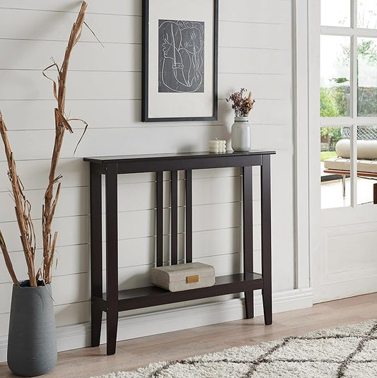 Kings Brand Narrow Console Table w/Storage Shelf, Sofa Entryway, Espresso | Narrow Console Table with Storage Shelf – Slim Design Fits Entryways, Hallways, Behind Sofas, Shelf Décor, Books, Essentials