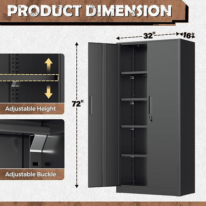 INTERGREAT Metal Storage Cabinet, 72” H Storage Cabinet with 2 Doors and 4 Adjustable Shelves for Office, Home, Garage, Pantry (Assembly Required, Black)