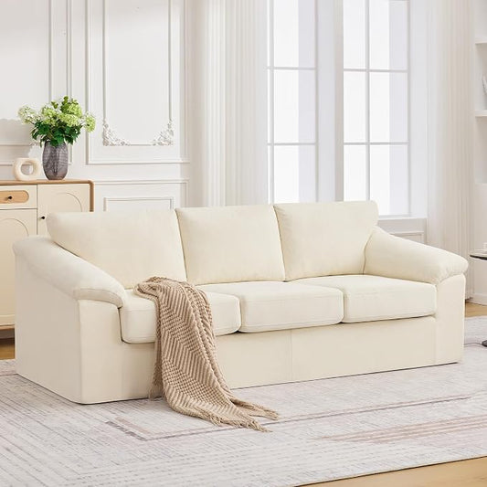 89" Boneless 3 Seater Sofa, Modern Cloud Couch for Living Room, 3 Seat Couch with Deep Seat, Thick Cushion, Comfy Upholstered Sofa for Apartment, Bedroom, No Assembly, Beige