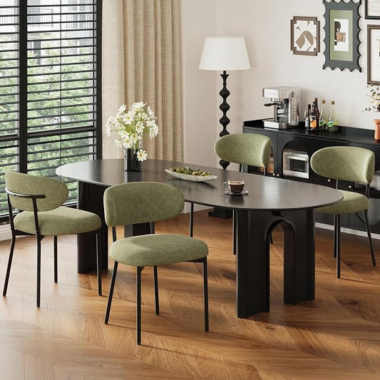 Upholstered Dining Chairs Set of 4, Modern Fabric Kitchen Chairs with Curved Backrest and Cushioned Seat, Sturdy Metal Legs, Modern Dining Chairs for Kitchen Dining Room, Living Room,Green