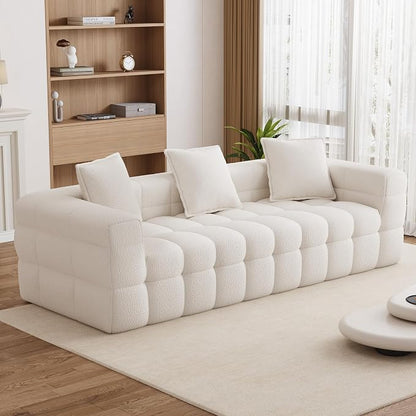 91.3" Boneless Couch,Comfy Cloud Sectional Sofa with Deep Seat,Modern Upholstered Chenille Love Seat Sofa, Oversized Couches for Living Room, No Assembly Required Tufted Sofas, Beige White