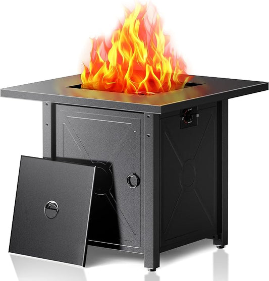 Electactic 28 Inch Propane Fire Pit, 3-in-1 Multi-Use Outdoor Fire Pit Table, 50,000 BTU Steel Gas Fire Pit with Lid & Lava Rock, Add Warmth and Ambience for Patio Deck Garden, Outdoor Gatherings